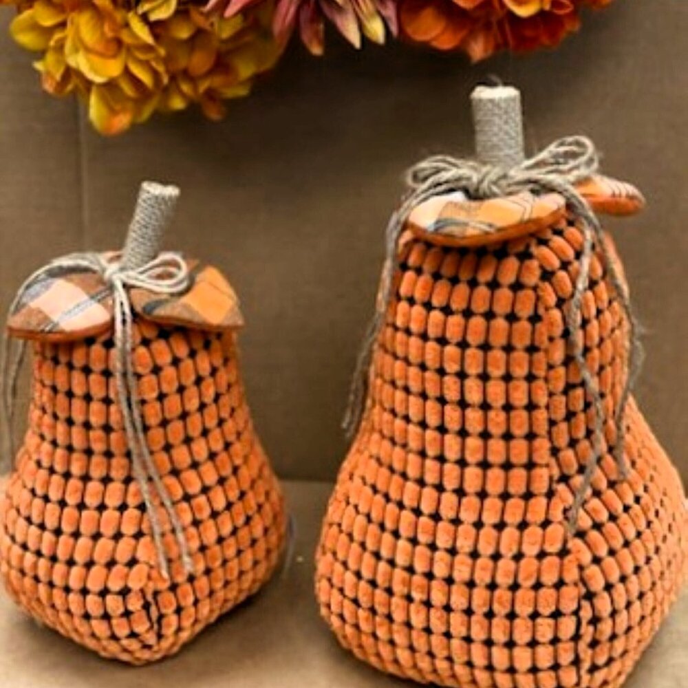 Fall Plaid Gourd Pumpkins- Set of 2